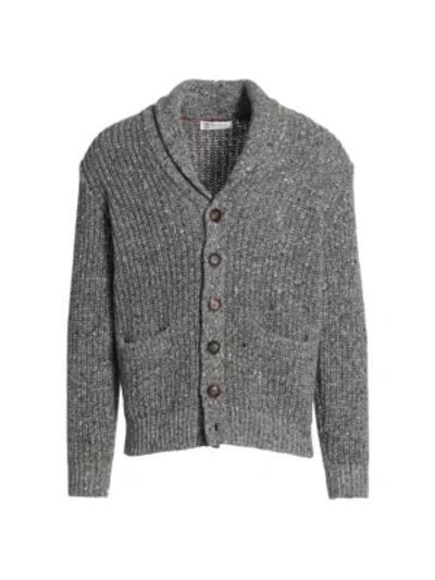 Shop Brunello Cucinelli Donegal Shawl Collar Sweater In Grey