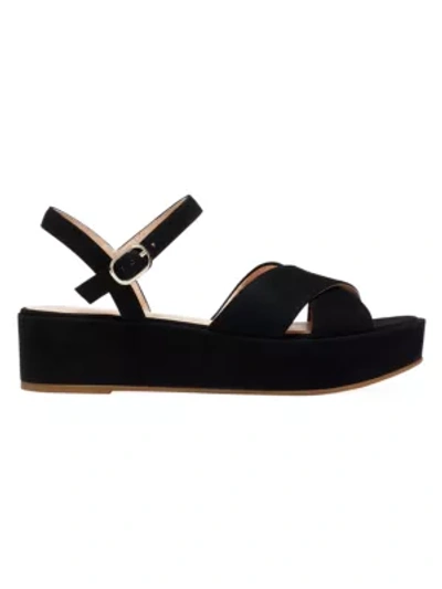Shop Kate Spade Women's Bunton Suede Flatform Sandals In Black