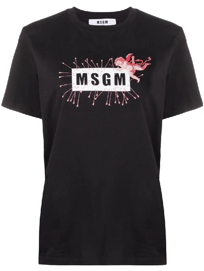 Shop Msgm Cupid Logo-print T-shirt In Black