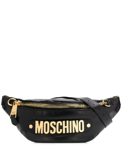 Shop Moschino Lettering Logo Plaque Belt Bag In Black