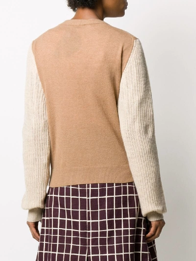 Shop Marni Contrast Sleeve Cardigan In Brown