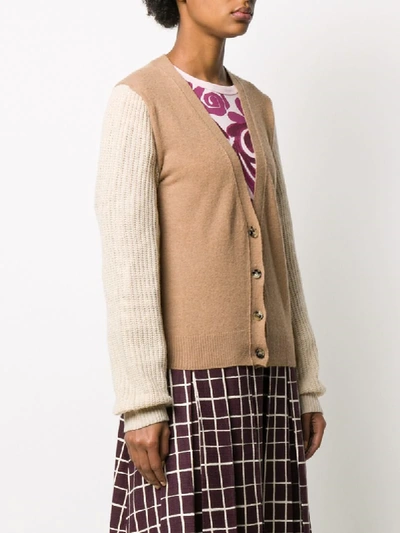 Shop Marni Contrast Sleeve Cardigan In Brown