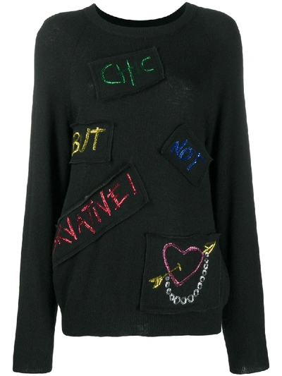Shop Boutique Moschino Multiple Patch Rib-trimmed Jumper In Black