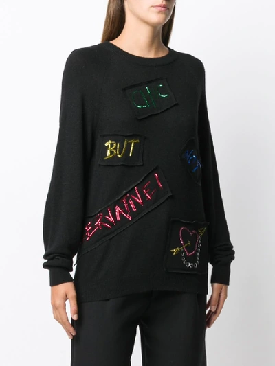 Shop Boutique Moschino Multiple Patch Rib-trimmed Jumper In Black