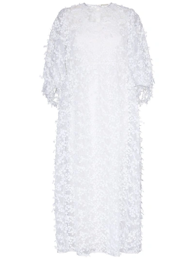 Shop Cecilie Bahnsen Karmen Sheer Floral-appliqué Silk Dress In White