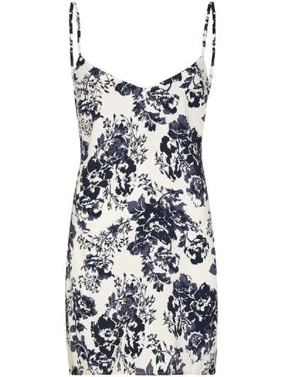 Shop Reformation Dempsey Floral-print Slip Dress In Blue