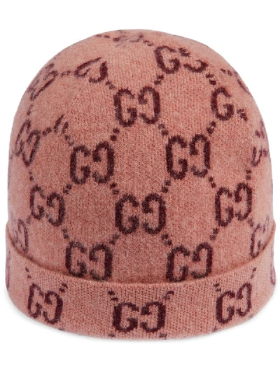 Shop Gucci Gg Intarsia-knit Beanie Hat In Pink