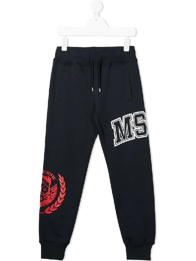 Msgm Logo Print Cotton Sweatpants In Blue