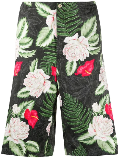 Shop Gucci Floral Print Knee-length Shorts In Black