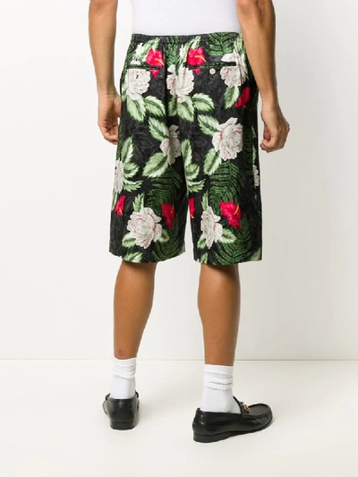 Shop Gucci Floral Print Knee-length Shorts In Black