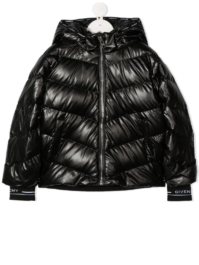 Shop Givenchy Teen Hooded Puffer Jacket In Black