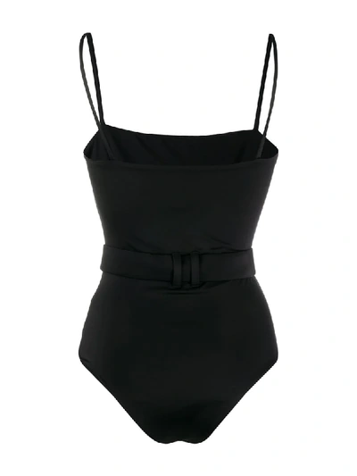Shop Balmain Belted Swimsuit In Black