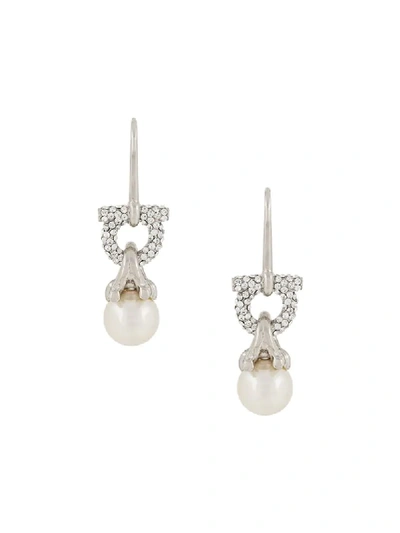 Shop Ferragamo Gancini Studded Pendant Earrings In Silver