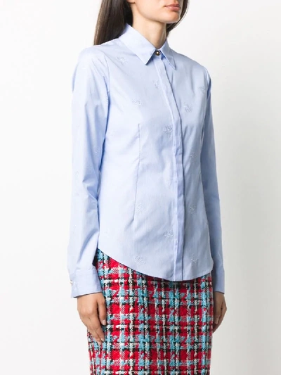 Shop Versace Rose-embroidered Striped Shirt In Blue
