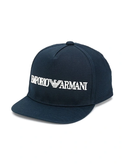 Shop Emporio Armani Embroidered Logo Baseball Cap In Blue