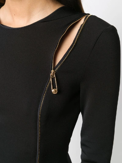 Shop Versace Zip Accent Short Dress In Black