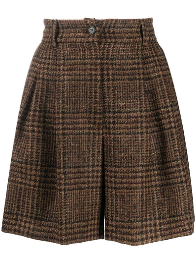 Shop Dolce & Gabbana Checked Tweed Shorts In Brown