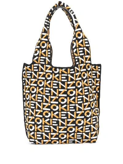 Shop Kenzo Knitted Logo-pattern Tote Bag In Black