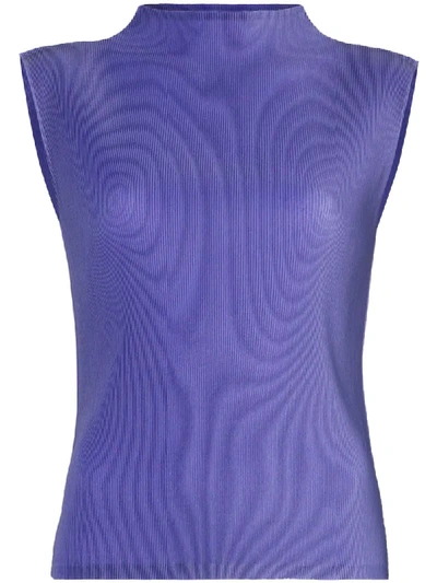 Shop Issey Miyake High-neck Plissé Blouse In Purple