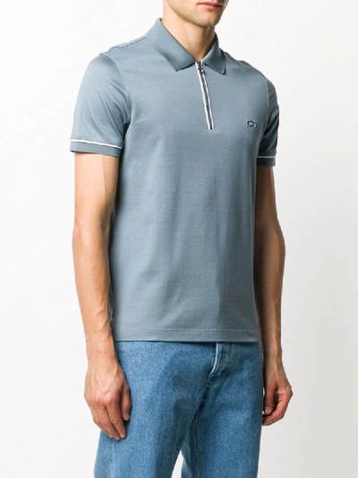 Shop Ferragamo Gancini Zipped Polo Shirt In Blue