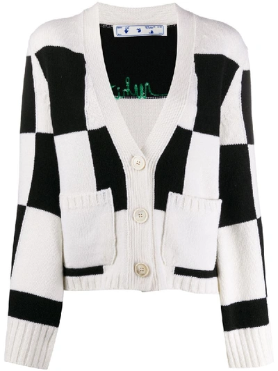 Shop Off-white Embroidered Logo Checked Cardigan In Black