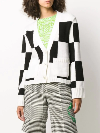 Shop Off-white Embroidered Logo Checked Cardigan In Black