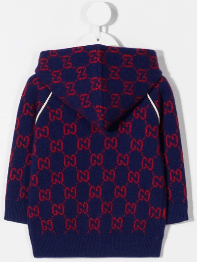 Shop Gucci Gg Knitted Hoodie In Blue ,red