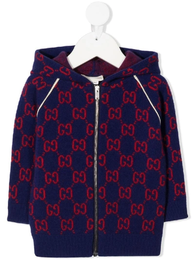 Shop Gucci Gg Knitted Hoodie In Blue ,red