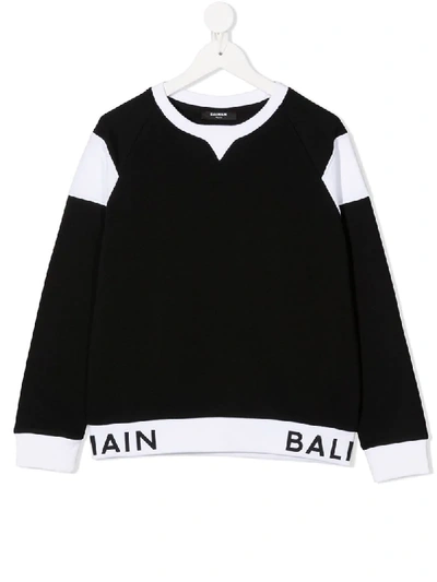 Shop Balmain Logo Knitted Sweatshirt In Black