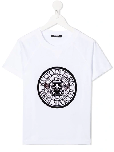 Shop Balmain Printed Logo T-shirt In White