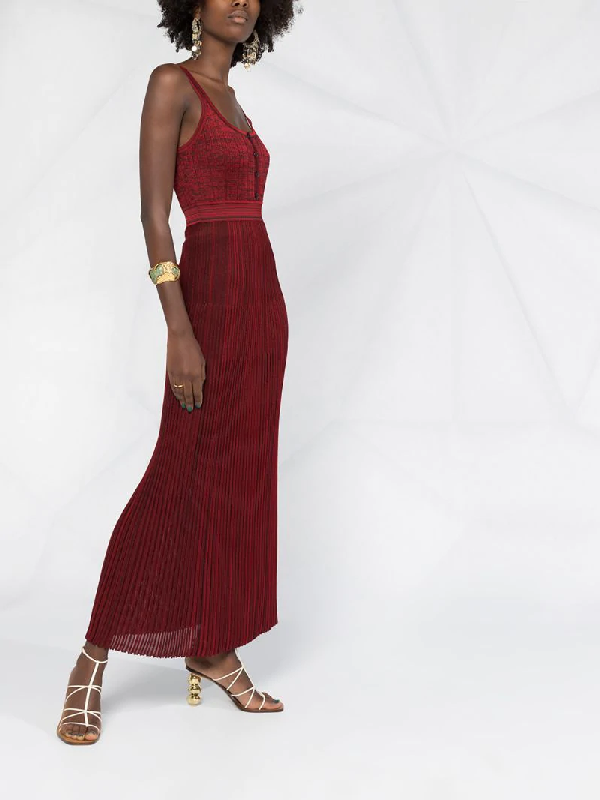 red pleated maxi dress