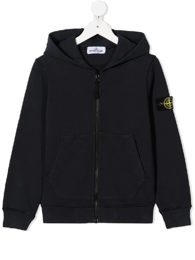 Shop Stone Island Junior Logo Patch Zipped-front Hoodie In Blue