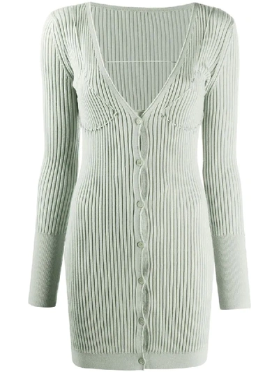 Shop Jacquemus Lauris Ribbed Cardigan Dress In Green