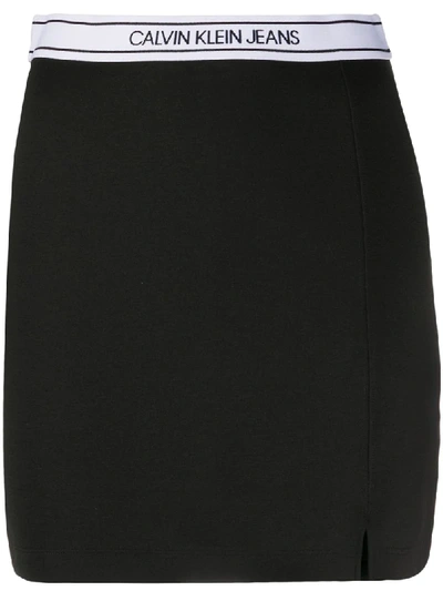 Shop Calvin Klein Jeans Est.1978 Logo-waistband Mini Skirt In Black