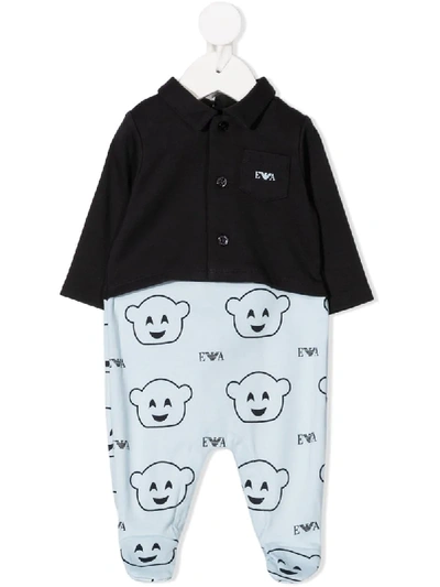 Shop Emporio Armani Bear Print Romper In Blue