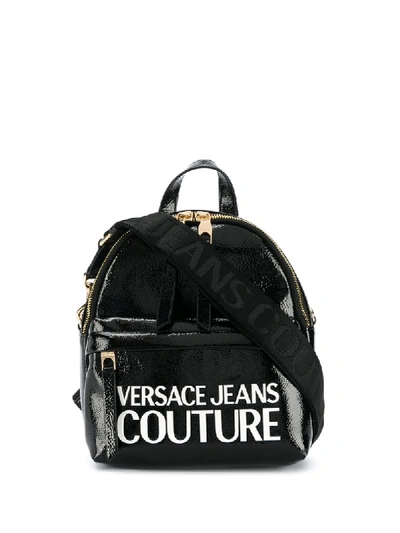 Shop Versace Jeans Couture Logo-print Patent-effect Backpack In Black