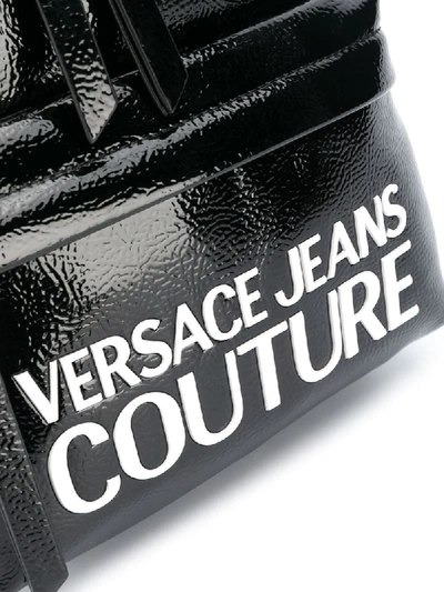 Shop Versace Jeans Couture Logo-print Patent-effect Backpack In Black