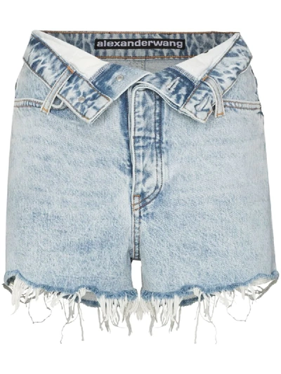 Shop Alexander Wang High-waist Raw-hem Denim Shorts In Blue