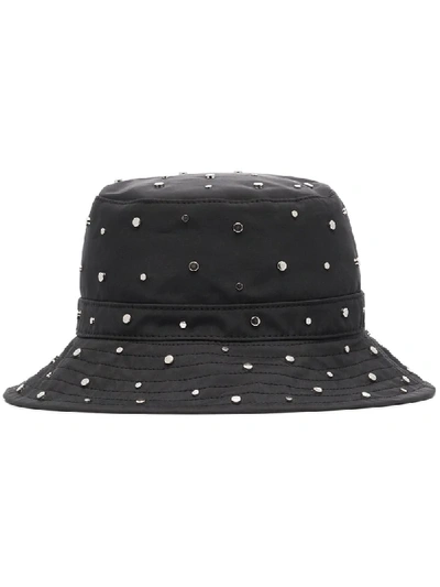 Shop Ganni Studded Nylon Bucket Hat In Black