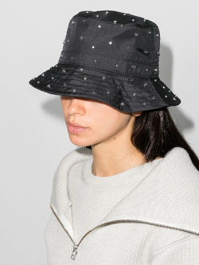 Shop Ganni Studded Nylon Bucket Hat In Black