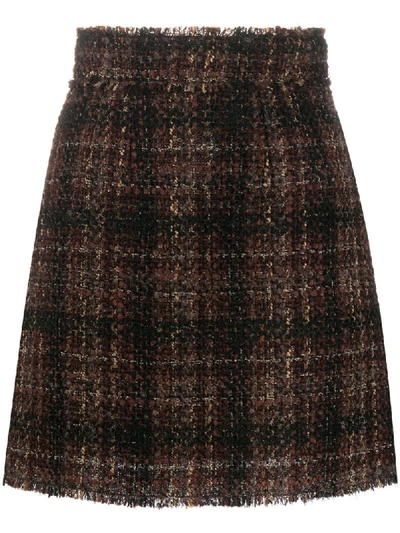 Shop Dolce & Gabbana Tartan Tweed Short Skirt In Brown