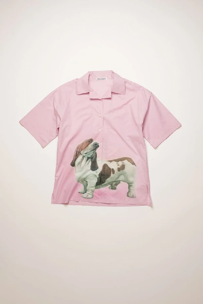 Shop Acne Studios Dog-print Bowling Shirt Pink