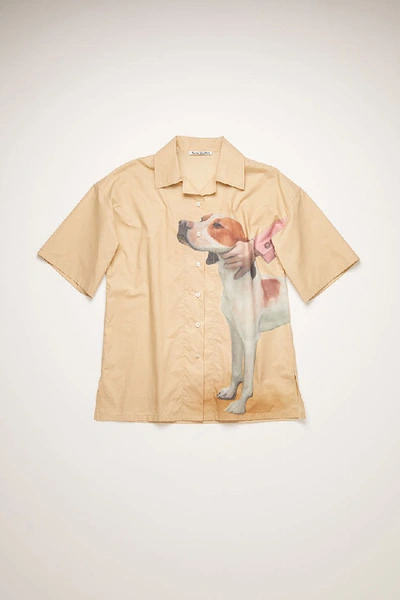 Shop Acne Studios Dog-print Bowling Shirt Beige