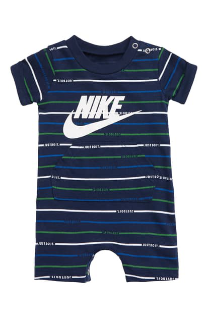 Nike Babies' Logo Stripe Cotton Romper In Midnight Navy | ModeSens