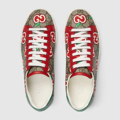Gucci Women s Ace Sneaker With Gg Apple Print In Beige ModeSens