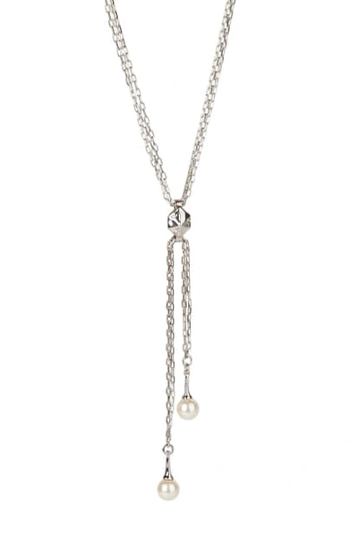 Shop Alexis Bittar Future Antiquity Imitation Pearl Fringe Hexagon Y-necklace In Silver