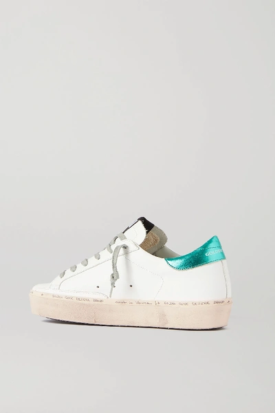 Shop Golden Goose Hi Star Distressed Glittered Leather Sneakers In White