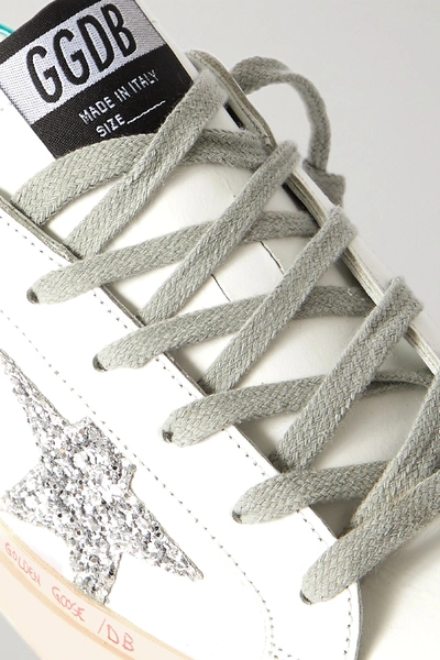 Shop Golden Goose Hi Star Distressed Glittered Leather Sneakers In White