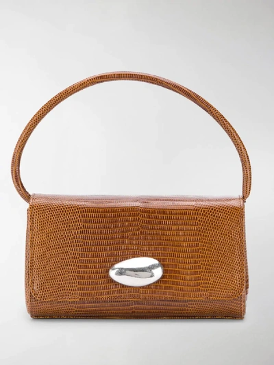 Shop Little Liffner Baguette Embossed Top Handle Bag In Brown