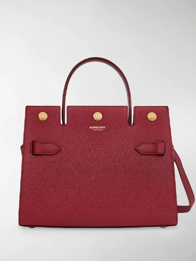 Shop Burberry Logo-stamp Pebbled Tote Bag In Red